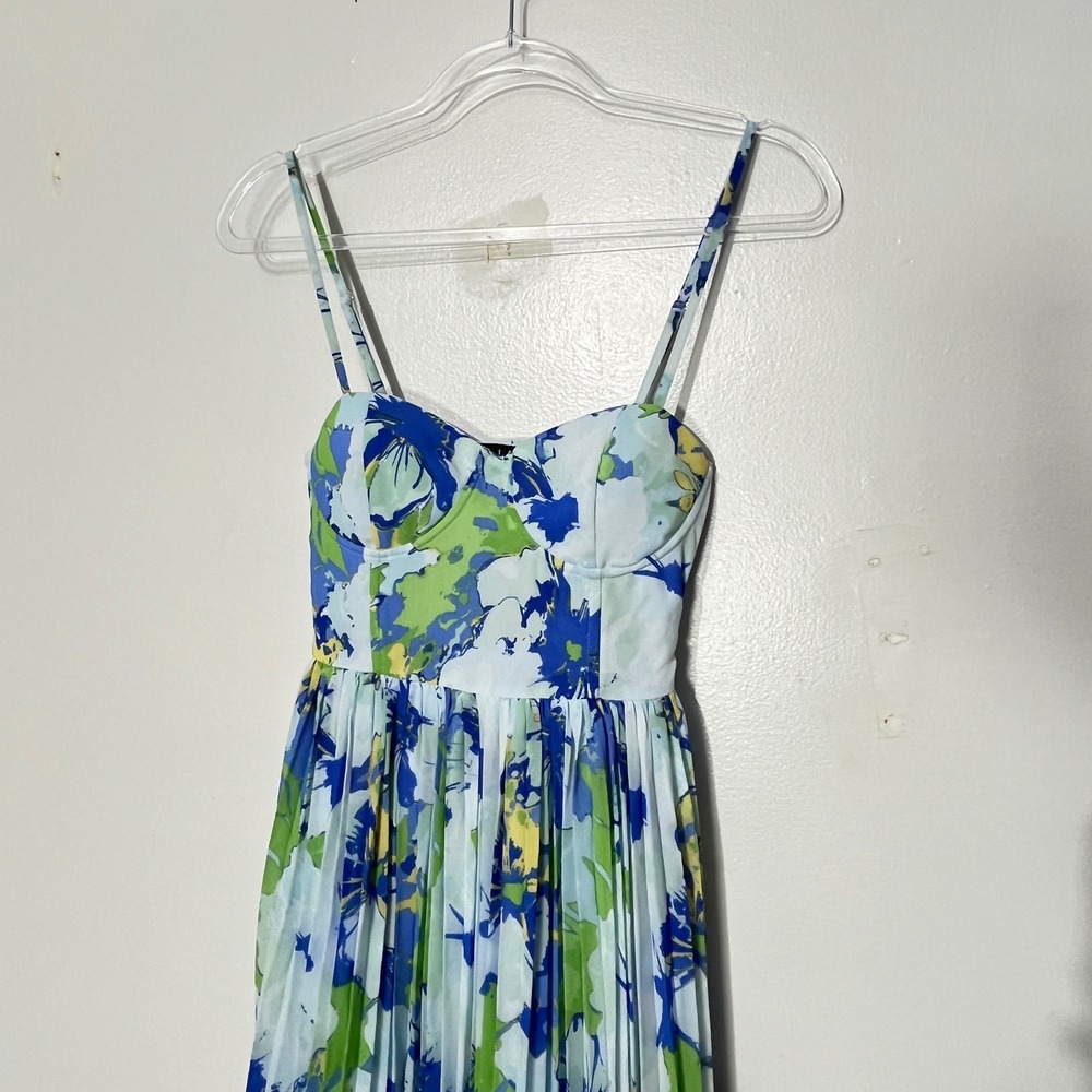 Lulus Dorothy Floral Pleated Midi Dress Womens XS Light Blue Multi Sweetheart - Picture 4 of 9